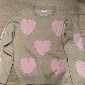 Belk Beige Sweater with Pink Heart Details